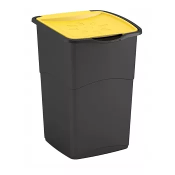 Curver Koral Mülleimer 47L Schwarz/Gelb Schwingdeckel Abfalleimer