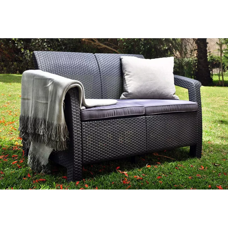 KETER Corfu Gartenmöbel-Set Grau - 4-Sitzer Sofa, 2 Sessel, Couchtisch