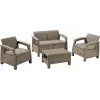 KETER Corfu Set 3-teiliges beiges Gartenmöbel-Set in Rattan-Optik mit grauen Polstern