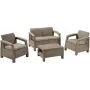 KETER Corfu Set 3-teiliges beiges Gartenmöbel-Set in Rattan-Optik mit grauen Polstern