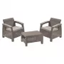 KETER Gartenmöbel-Set Corfu Weekend Beige - 2 Sessel & Couchtisch, Rattan-Optik Outdoor-Lounge-Set