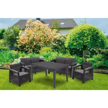 Keter Corfu Fiesta 6-Sitzer Garten-Lounge-Set mit Esstisch, Graphitgrau