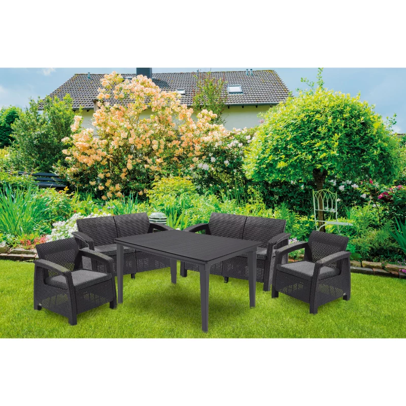 Keter Corfu Fiesta 6-Sitzer Garten-Lounge-Set mit Esstisch, Graphitgrau