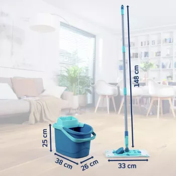 Leifheit Clean Twist M Ergo Bodenreinigungsset mit Micro Duo Wischmoppkopf, 33 cm, Grün/Weiß