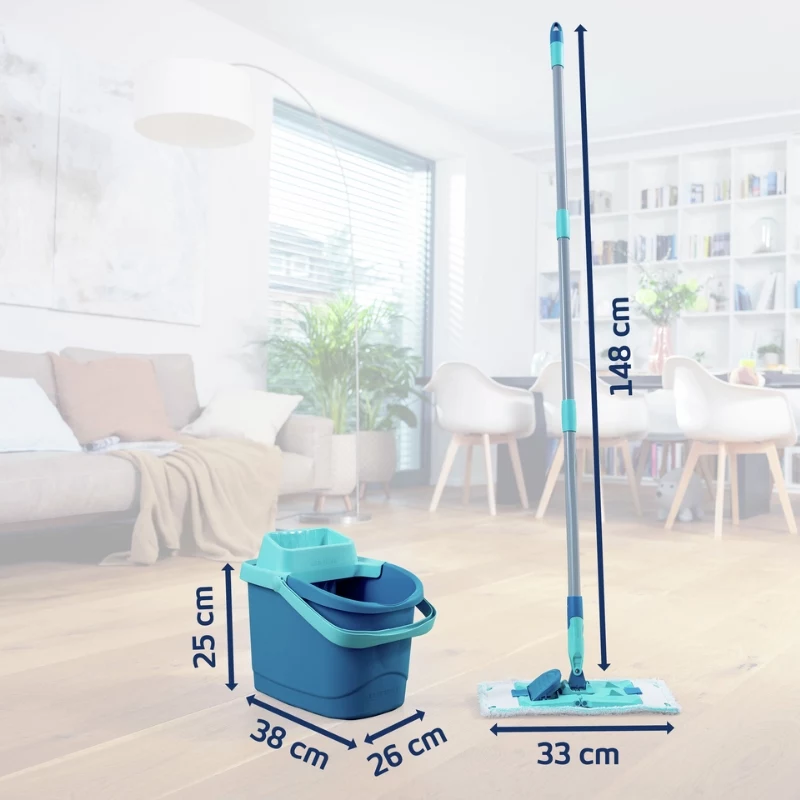 Leifheit Clean Twist M Ergo Bodenreinigungsset mit Micro Duo Wischmoppkopf, 33 cm, Grün/Weiß
