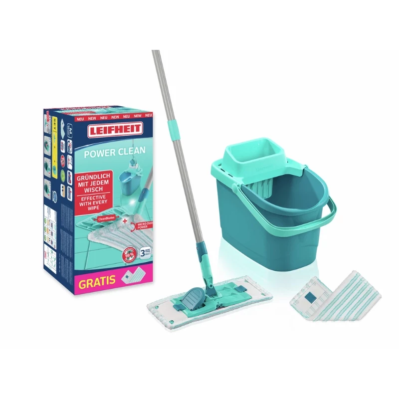 Leifheit Clean Twist M Ergo Bodenreinigungsset mit Micro Duo Wischmoppkopf, 33 cm, Grün/Weiß