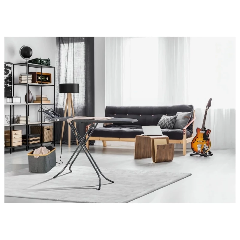 Leifheit Classic M Bügelbrett Schwarz 120x38cm mit fester Bügeleisenablage und Baumwollbezug