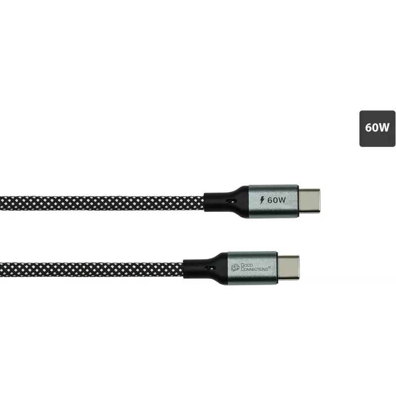 GoodConnections Magnetisches USB 2.0 Spiralkabel 60W USB-C zu USB-C, Schwarz/Weiß, 1m 2060-MT010SW