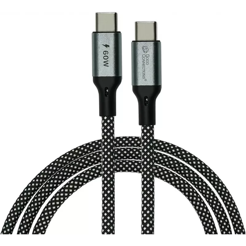 GoodConnections Magnetisches USB 2.0 Spiralkabel 60W USB-C zu USB-C, Schwarz/Weiß, 1m 2060-MT010SW