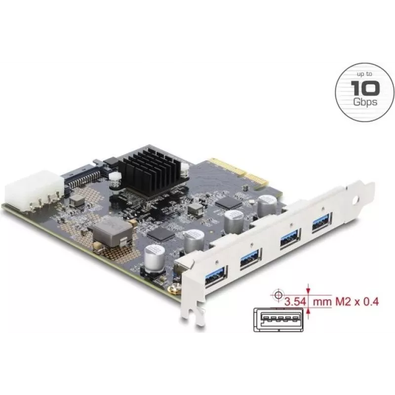 Delock PCI Express x4 Karte zu 4 x USB 10 Gbps USB Typ-A Dual Channel