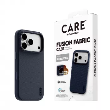 CARE by PanzerGlass Fusion Fabric Hülle Blau mit MagSafe für iPhone 17 Pro