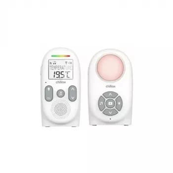 Chillax CB260 DECT Digital-Audio-Babyphone mit Gegensprechfunktion, Temperatursensor, Nachtlicht, Schlafliedern und Vibrationsalarm – Weiß