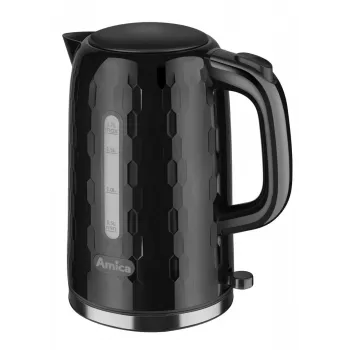 AMICA Wasserkocher KM3010 1,7L Schwarz – 2200W Edelstahl kabelloser Wasserkocher mit verdecktem Heizelement, 360°-Basis, automatischer Abschaltung & Trockengehschutz