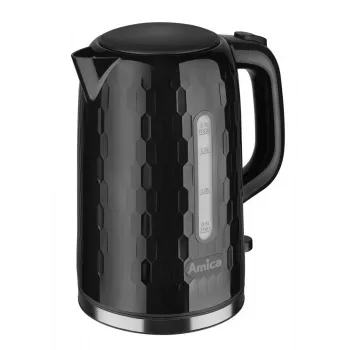 AMICA Wasserkocher KM3010 1,7L Schwarz – 2200W Edelstahl kabelloser Wasserkocher mit verdecktem Heizelement, 360°-Basis, automatischer Abschaltung & Trockengehschutz