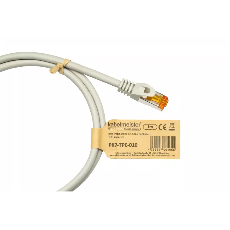 KABELMEISTER Cat.7 S/FTP Patchkabel, TPE-Mantel, halogenfrei, grau, 15m