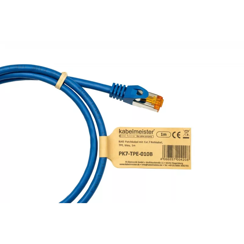 KABELMEISTER Cat.7 S/FTP Patchkabel, RJ45, TPE halogenfrei, Blau, 2m