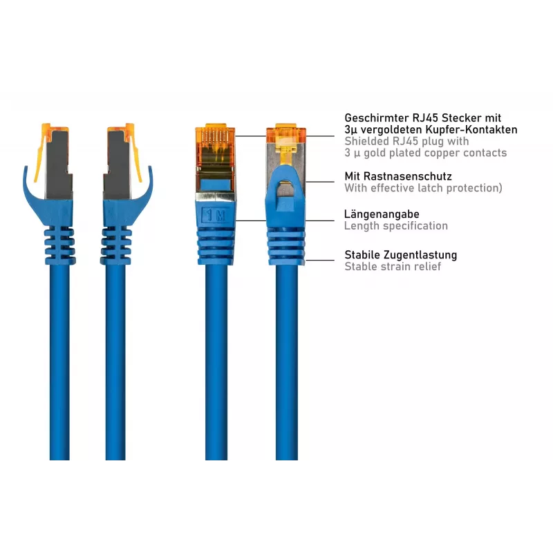 KABELMEISTER Cat.7 S/FTP Patchkabel, RJ45, TPE, halogenfrei, Blau, 3m