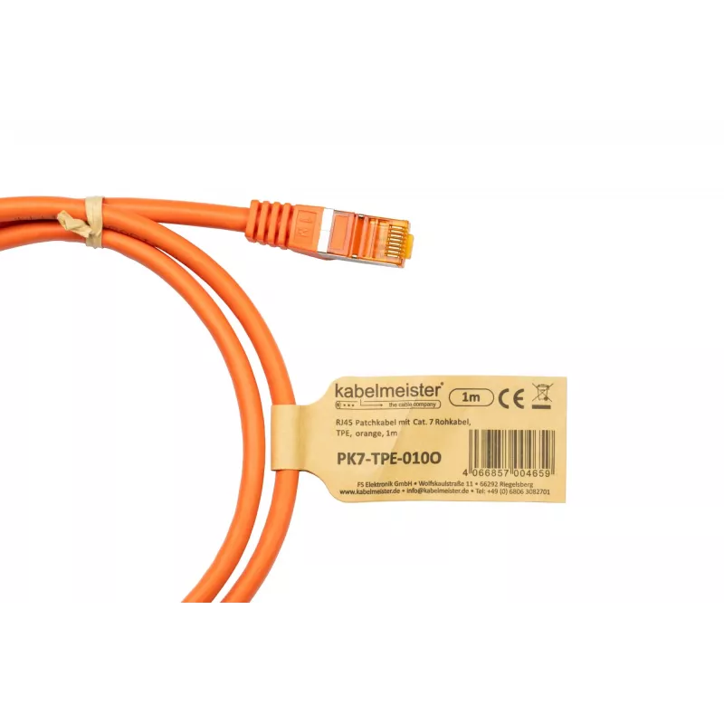 KABELMEISTER Cat.7 S/FTP Patchkabel, RJ45, TPE-Mantel, halogenfrei, orange, 0,25 m