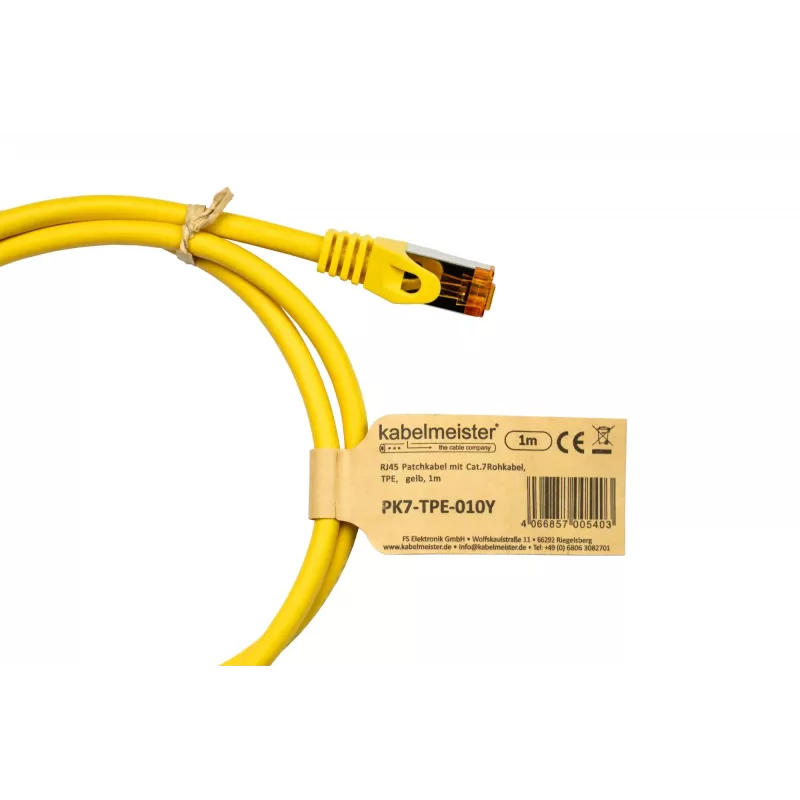 Kabelmeister Cat.7 S/FTP Patchkabel, 3m, Gelb, TPE-Mantel, Halogenfrei, 10 Gbps