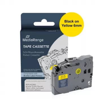 MediaRange MRBTZ611 Beschriftungsband-Kassette 6mm Schwarz auf Gelb 8m für Brother TZe-611