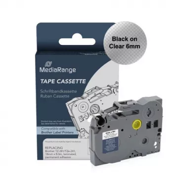 MediaRange Beschriftungsband-Kassette für Brother TZ-111/TZe-111, 6mm, 8m, Schwarz auf Transparent