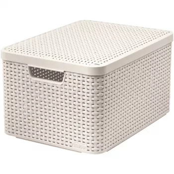 CURVER Style L Aufbewahrungsbox mit Deckel, 43,6 x 32,6 x 23 cm, Creme, faltbar, stapelbar