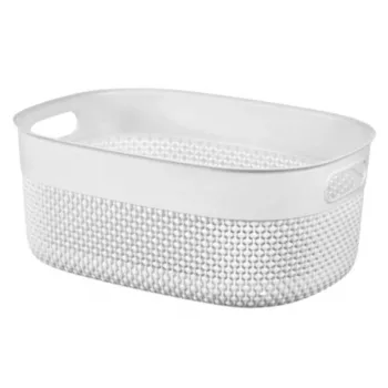 CURVER Filo M 12L Rechteckiger Aufbewahrungskorb mit Griffen, Geflochtener Rattan-Effekt, Weiß, 38x28,5x15 cm