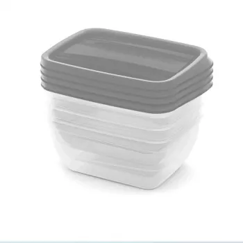 CURVER Vedo Rechteckiges Haustier-Futterschüssel-Set, 4 x 0,75L, Transparent Grau