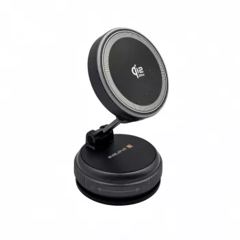 Evelatus Qi2 25W Magnetisches Kabelloses Auto-Ladegerät mit AutoSpring Spiralkabel USB-C 1,2m Schwarz