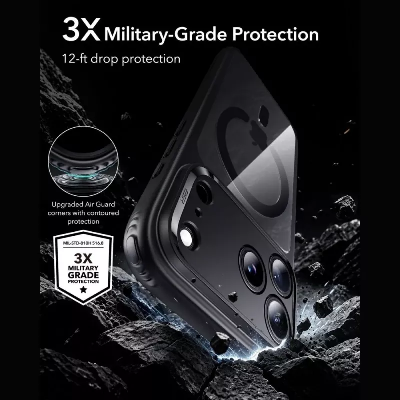ESR Classic Hybrid MagSafe & Panzerglas Hülle für iPhone 17 Pro / 18 Pro Transparent/Schwarz