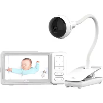 Chillax DM685 Wi-Fi/FHSS Video-Babyphone mit 5 inch Elterneinheit, 1080p Kamera, Schwenk-Neige-Funktion, Nachtsicht, Gegensprechfunktion, Temperatursensor, Schlaflieder, Weiß