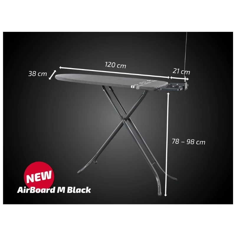 LEIFHEIT Air Board M Bügelbrett, Thermo-Reflect, Schwarz, 120 x 38 cm