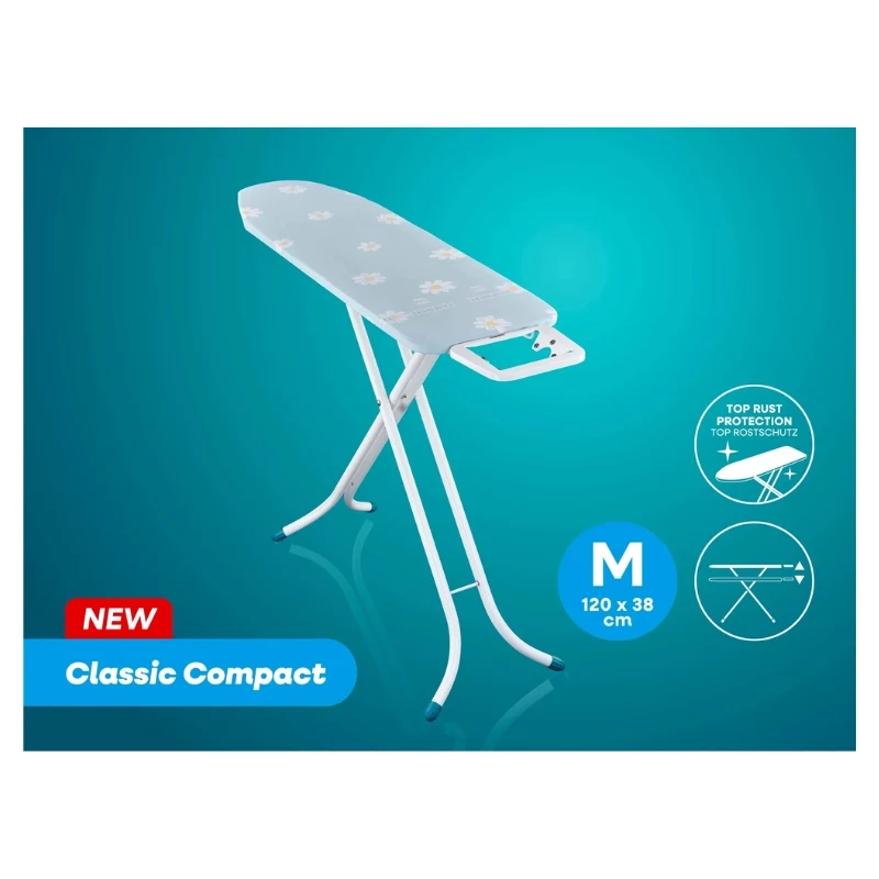 LEIFHEIT Bügelbrett Classic M Compact 120x38cm mit Baumwollbezug und festem Bügeleisenablage