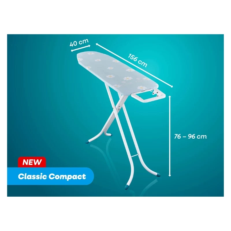 LEIFHEIT Bügelbrett Classic M Compact 120x38cm mit Baumwollbezug und festem Bügeleisenablage