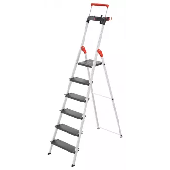 Hailo L100 TopLine 8050-607 Aluminium-Haushaltsleiter, 6 Stufen, mit Multifunktionsablage