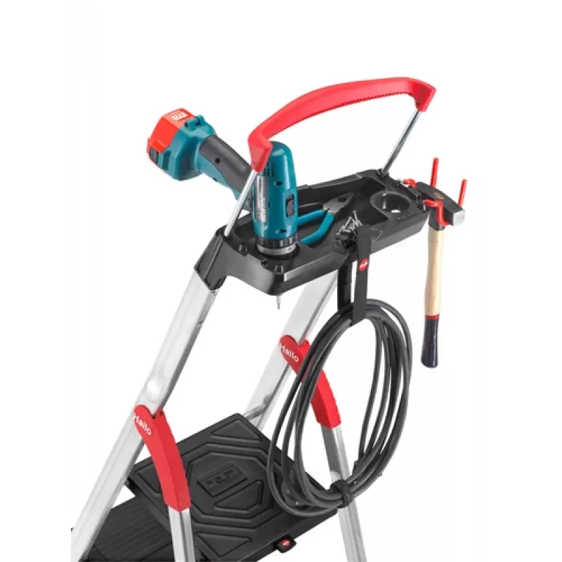 Hailo L100 TopLine 8050-607 Aluminium-Haushaltsleiter, 6 Stufen, mit Multifunktionsablage