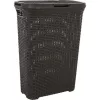 CURVER Style 40L Wäschebox mit Klappdeckel, Rattan-Effekt, Dunkelgrau