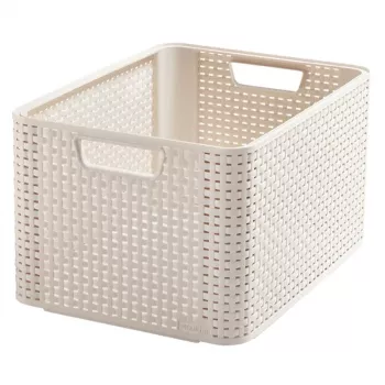 CURVER Box Style L 43,6 x 32,6 x 23 cm Creme – Faltbare Aufbewahrungsbox aus Stoff mit Deckel und Griffen, 32,7 L
