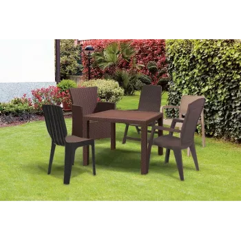 Keter Melody Quartet Gartentisch Braun Rechteckiger Outdoor-Esstisch für 6 Personen