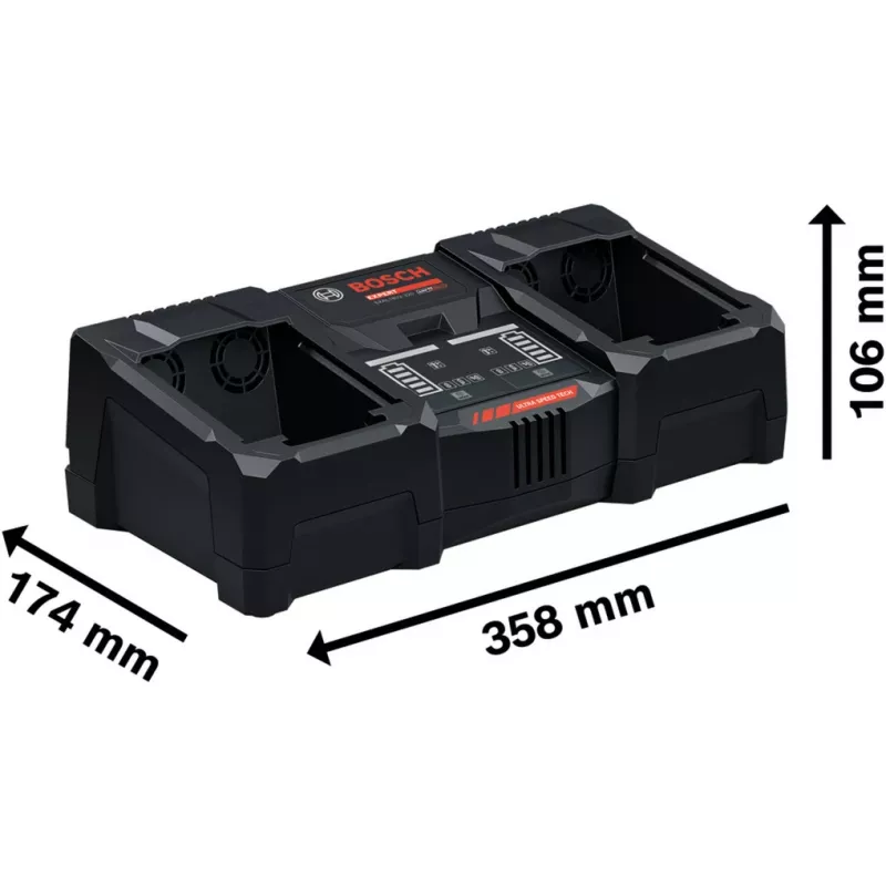 Bosch EXAL18V2-320 (C) Doppel-Schnellladegerät für 18V Li-Ion Akkus, 16A, Active Air Cooling, Bluetooth-fähig