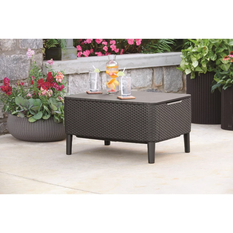 Keter Salemo Outdoor-Couchtisch in Beige – Langlebiger Harz-Tisch im Rattan-Look für die Terrasse