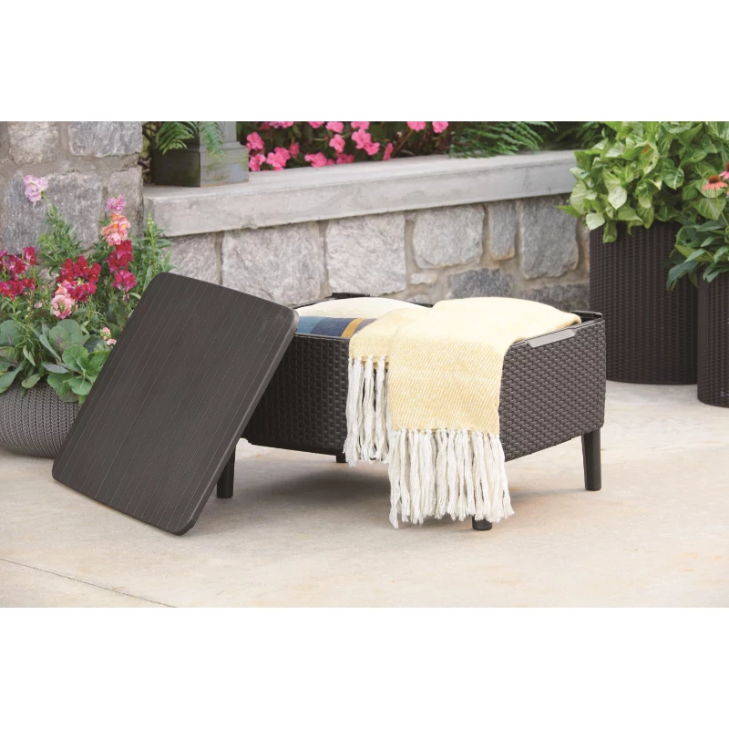 Keter Salemo Outdoor-Couchtisch in Beige – Langlebiger Harz-Tisch im Rattan-Look für die Terrasse