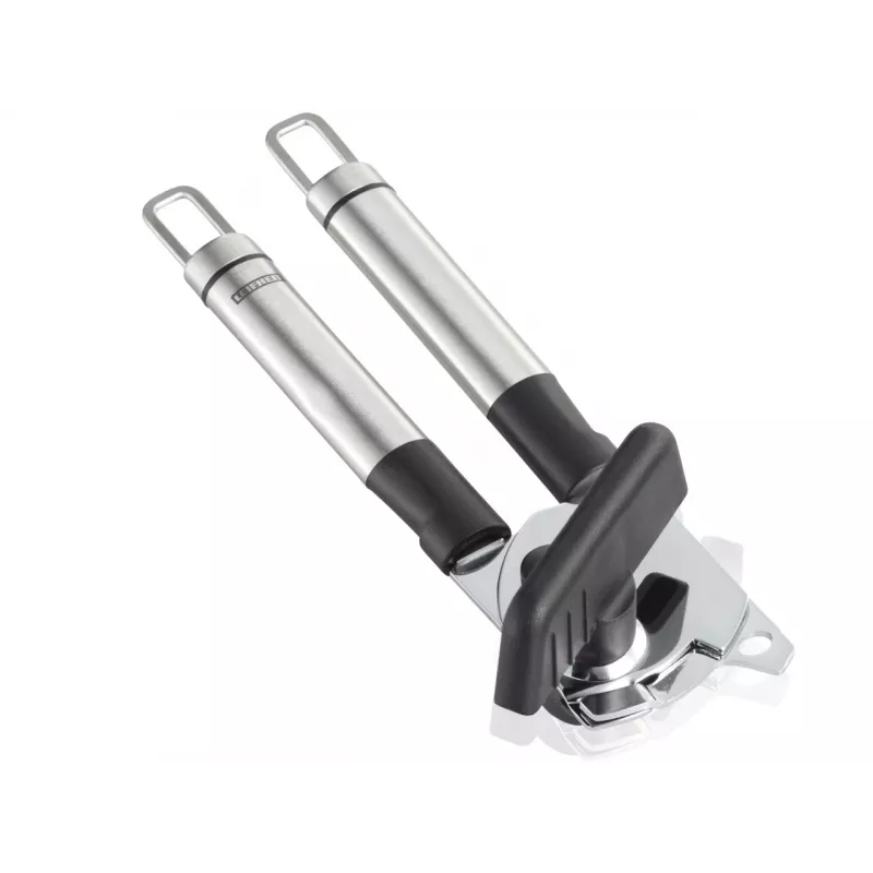 LEIFHEIT ProLine Manueller Dosenöffner aus Edelstahl mit Flaschenöffner, Silber/Schwarz