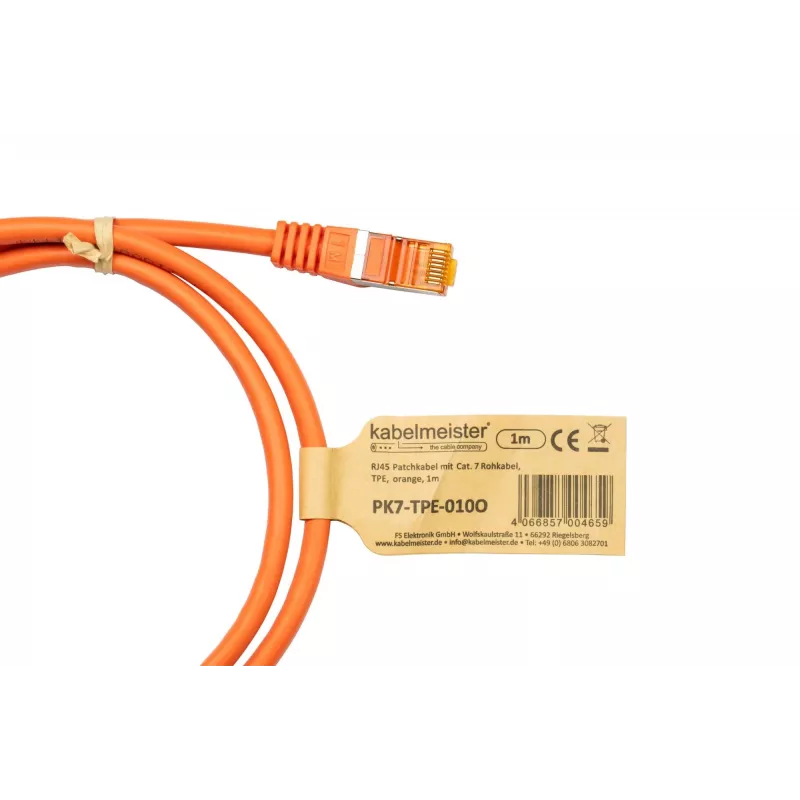 Kabelmeister Cat.7 S/FTP Patchkabel, RJ45, TPE halogenfrei, Orange, 3m