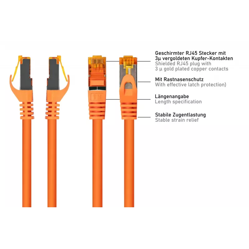 Kabelmeister Cat.7 S/FTP Patchkabel, RJ45, TPE, halogenfrei, orange, 5 m