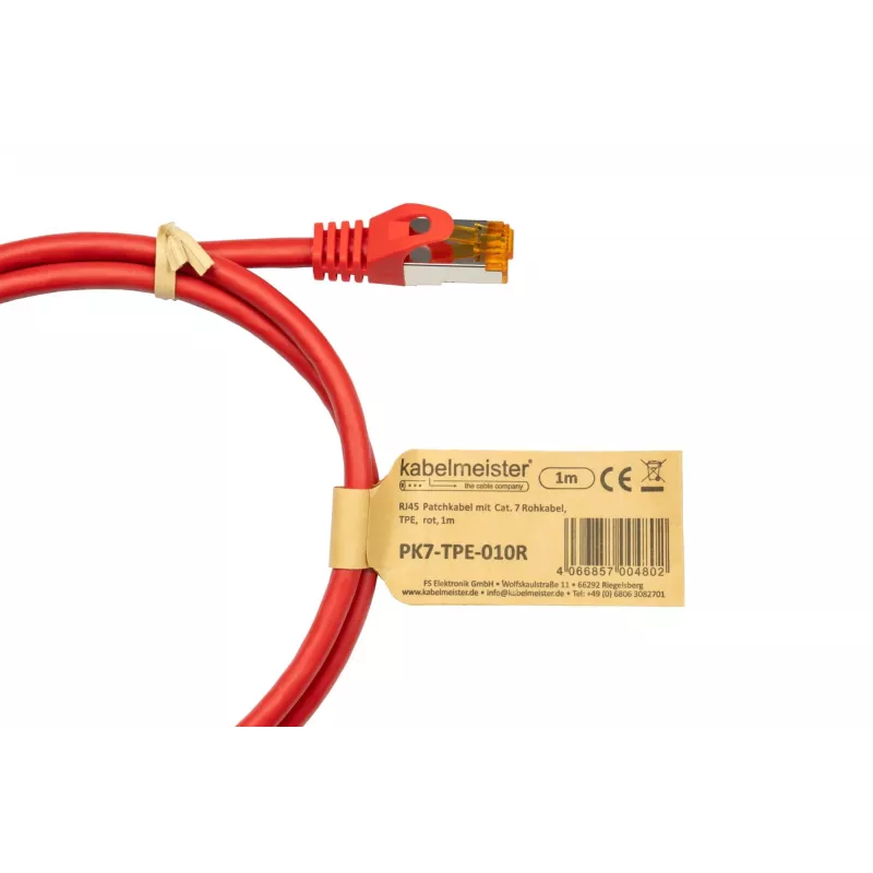 Kabelmeister Cat.7 S/FTP Patchkabel, TPE-Mantel, halogenfrei, Rot, 15 m