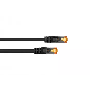 Kabelmeister RJ45 Patchkabel Cat.7 S/FTP, TPE-Mantel, halogenfrei, Schwarz, 0,15m