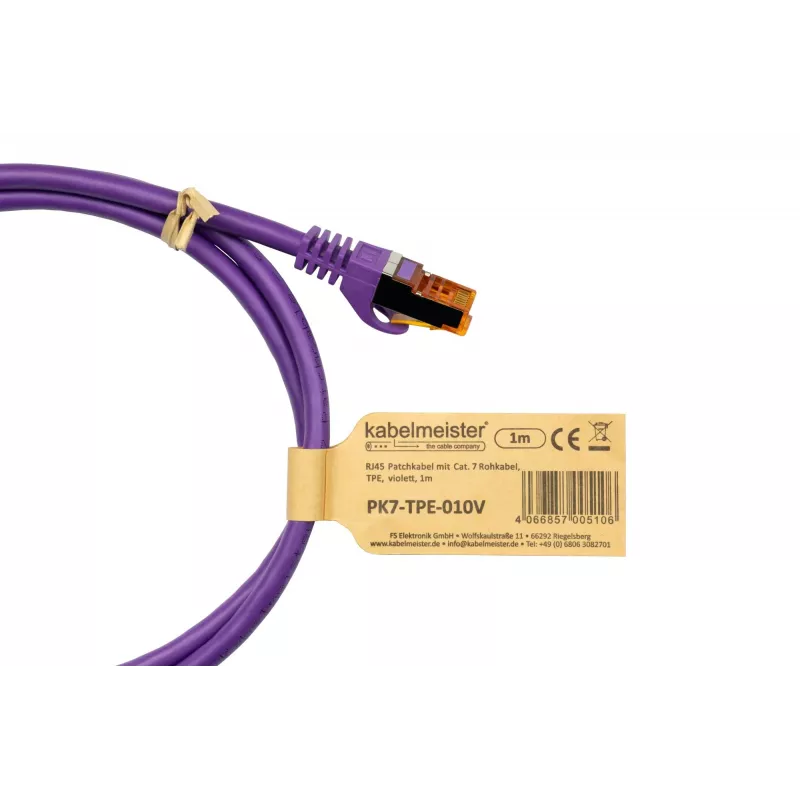 KABELMEISTER Cat.7 S/FTP Patchkabel, TPE-Mantel, halogenfrei, violett, 0,15m