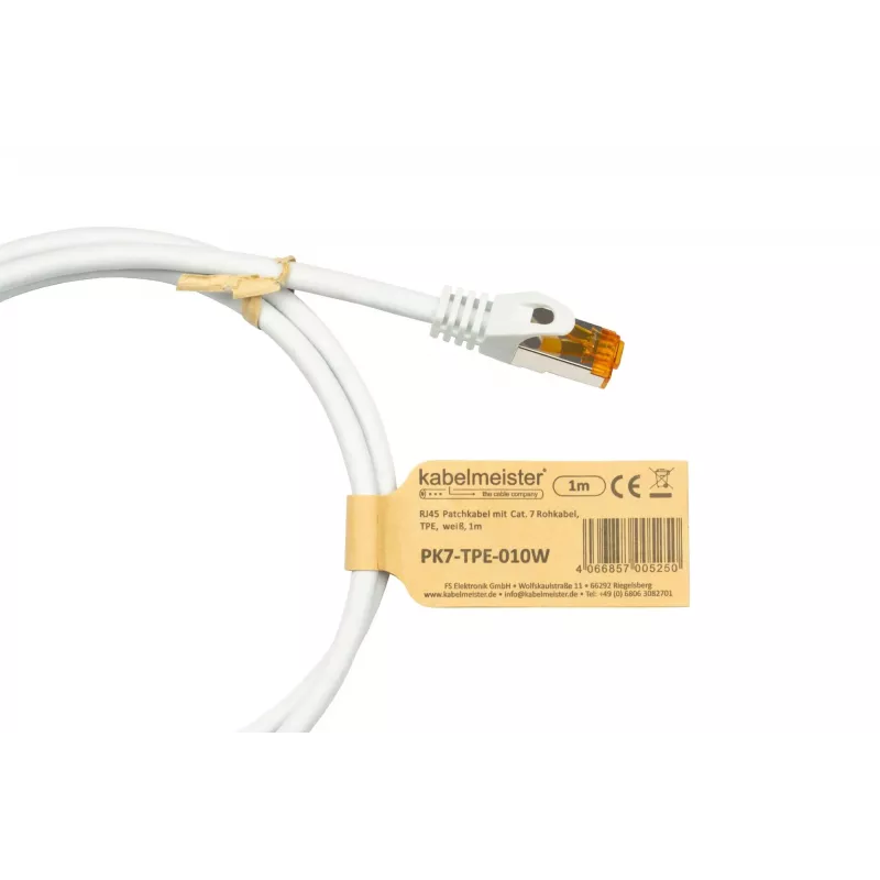 KABELMEISTER Cat.7 S/FTP Patchkabel, TPE-Mantel, halogenfrei, weiß, 0,25 m