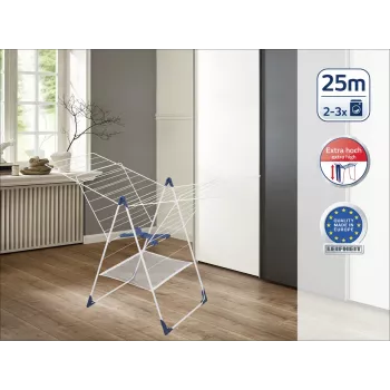 LEIFHEIT Classic 250 Flex Wäscheständer - 25 m Trockenlänge, höhenverstellbare Flügel, faltbar, Weiß/Blau
